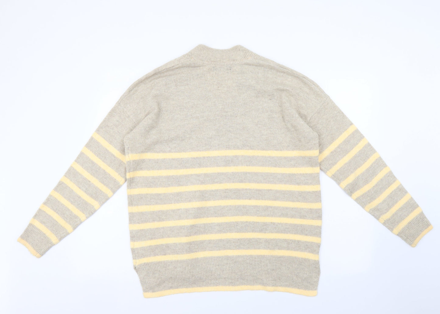 F&F Womens Ivory V-Neck Striped Polyester Pullover Jumper Size S