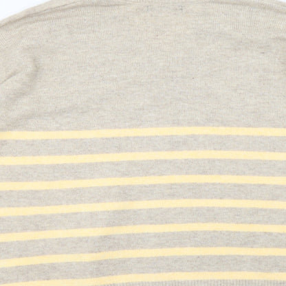 F&F Womens Ivory V-Neck Striped Polyester Pullover Jumper Size S