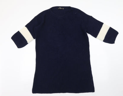 Daisy Street Womens Blue Acrylic Jumper Dress Size 8 Round Neck Pullover