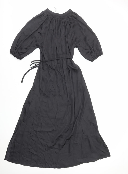 Marks and Spencer Womens Black Polyester Fit & Flare Size 14 V-Neck Pullover