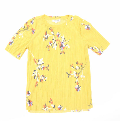 Autograph Womens Yellow Floral Polyester Basic Blouse Size 8 Round Neck
