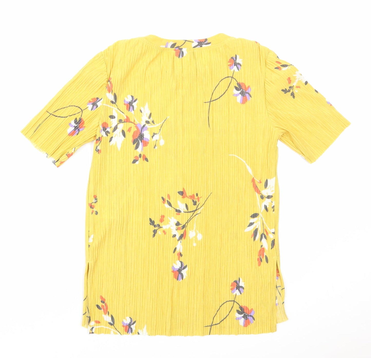 Autograph Womens Yellow Floral Polyester Basic Blouse Size 8 Round Neck