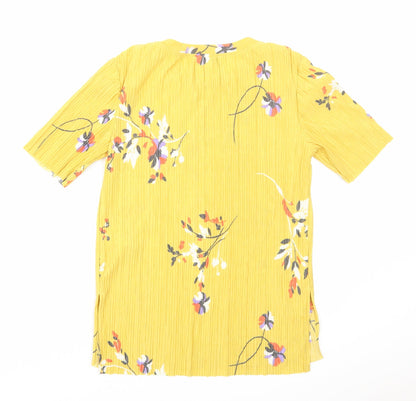 Autograph Womens Yellow Floral Polyester Basic Blouse Size 8 Round Neck