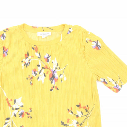 Autograph Womens Yellow Floral Polyester Basic Blouse Size 8 Round Neck