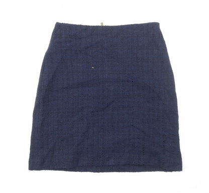 Marks and Spencer Womens Blue Plaid Cotton A-Line Skirt Size 6 Zip