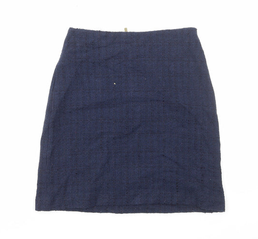 Marks and Spencer Womens Blue Plaid Cotton A-Line Skirt Size 6 Zip