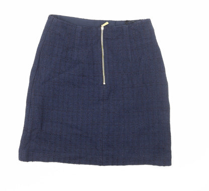 Marks and Spencer Womens Blue Plaid Cotton A-Line Skirt Size 6 Zip