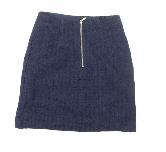 Marks and Spencer Womens Blue Plaid Cotton A-Line Skirt Size 6 Zip