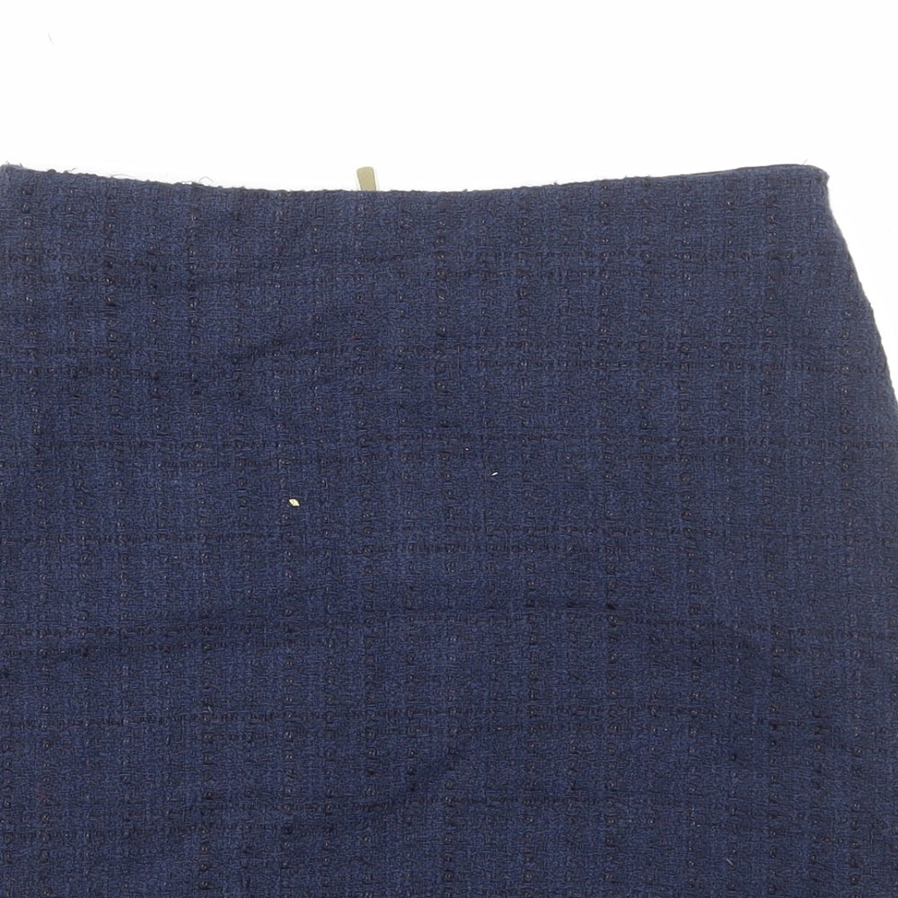 Marks and Spencer Womens Blue Plaid Cotton A-Line Skirt Size 6 Zip