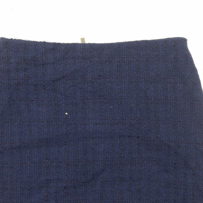 Marks and Spencer Womens Blue Plaid Cotton A-Line Skirt Size 6 Zip