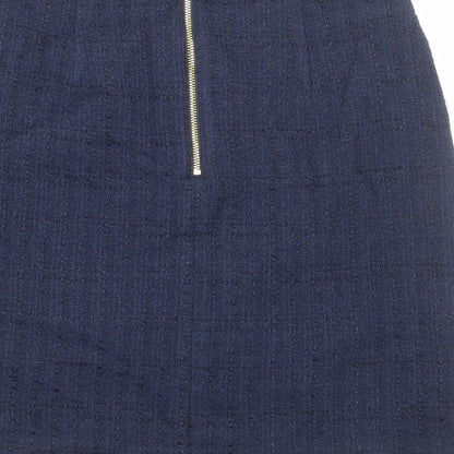 Marks and Spencer Womens Blue Plaid Cotton A-Line Skirt Size 6 Zip