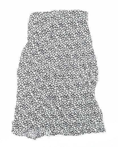 Marks and Spencer Womens Black Geometric Viscose A-Line Skirt Size 12 Zip