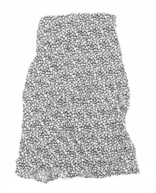 Marks and Spencer Womens Black Geometric Viscose A-Line Skirt Size 12 Zip