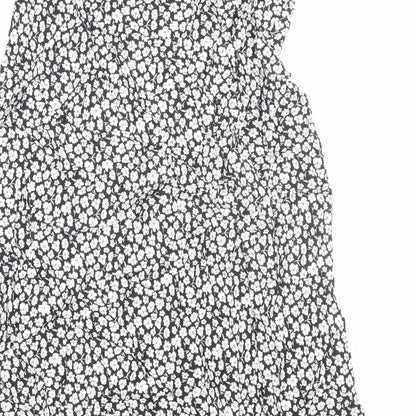 Marks and Spencer Womens Black Geometric Viscose A-Line Skirt Size 12 Zip