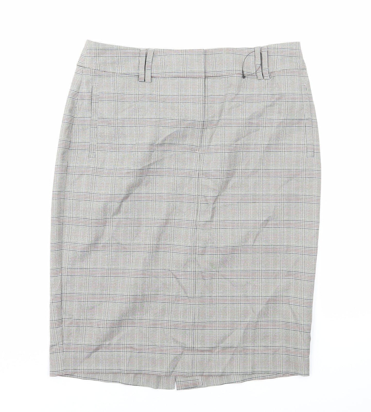 Marks and Spencer Womens Grey Plaid Viscose Straight & Pencil Skirt Size 12 Zip