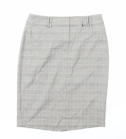 Marks and Spencer Womens Grey Plaid Viscose Straight & Pencil Skirt Size 12 Zip