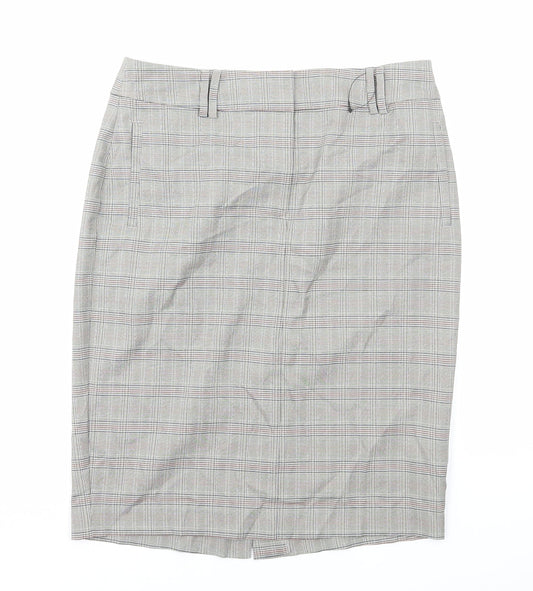 Marks and Spencer Womens Grey Plaid Viscose Straight & Pencil Skirt Size 12 Zip