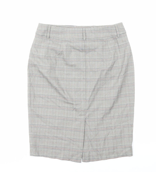 Marks and Spencer Womens Grey Plaid Viscose Straight & Pencil Skirt Size 12 Zip