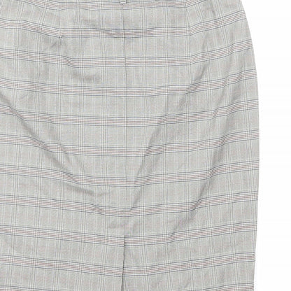 Marks and Spencer Womens Grey Plaid Viscose Straight & Pencil Skirt Size 12 Zip