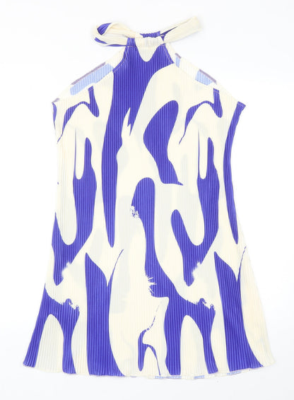 SheIn Womens Blue Geometric Polyester Mini Size M Halter Pullover