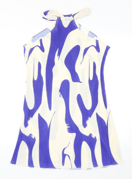 SheIn Womens Blue Geometric Polyester Mini Size M Halter Pullover