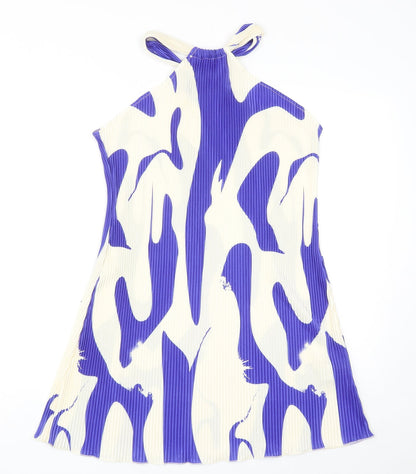 SheIn Womens Blue Geometric Polyester Mini Size M Halter Pullover