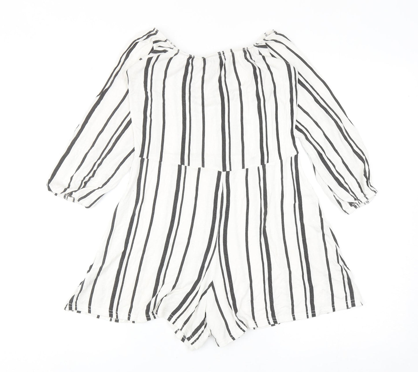Boohoo Womens White Striped Viscose Playsuit One-Piece Size 10 Pullover