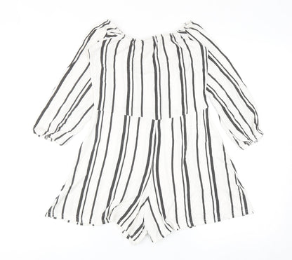 Boohoo Womens White Striped Viscose Playsuit One-Piece Size 10 Pullover