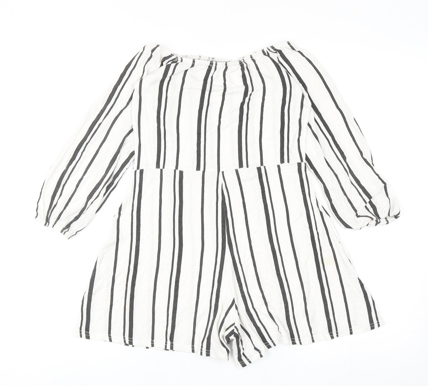 Boohoo Womens White Striped Viscose Playsuit One-Piece Size 10 Pullover