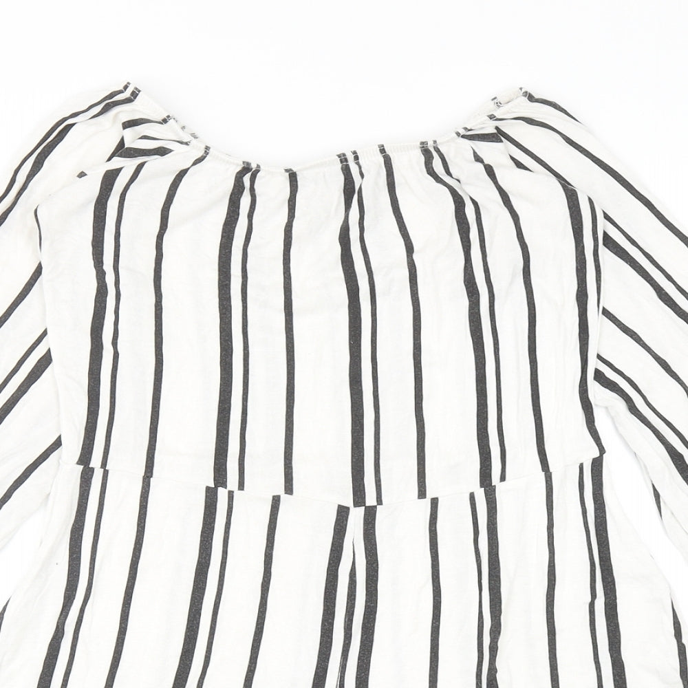 Boohoo Womens White Striped Viscose Playsuit One-Piece Size 10 Pullover