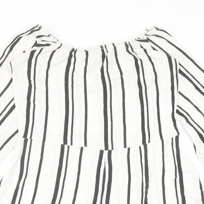 Boohoo Womens White Striped Viscose Playsuit One-Piece Size 10 Pullover