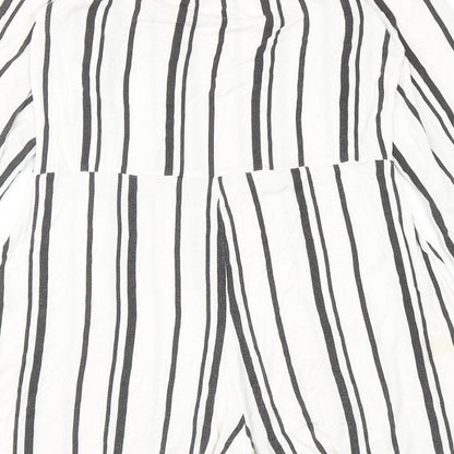 Boohoo Womens White Striped Viscose Playsuit One-Piece Size 10 Pullover