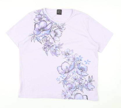 Avant Garde Womens Purple Floral Cotton Basic T-Shirt Size M Crew Neck