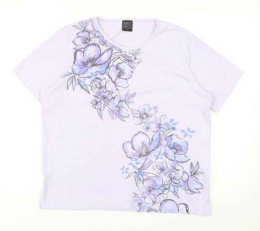 Avant Garde Womens Purple Floral Cotton Basic T-Shirt Size M Crew Neck