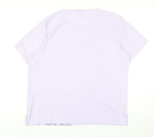 Avant Garde Womens Purple Floral Cotton Basic T-Shirt Size M Crew Neck