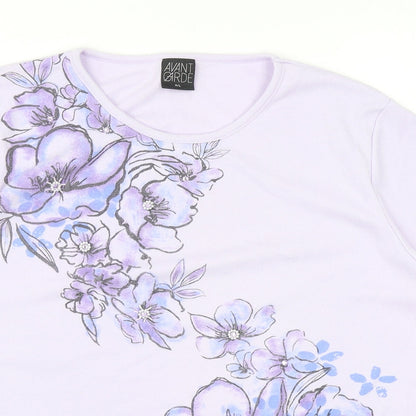 Avant Garde Womens Purple Floral Cotton Basic T-Shirt Size M Crew Neck