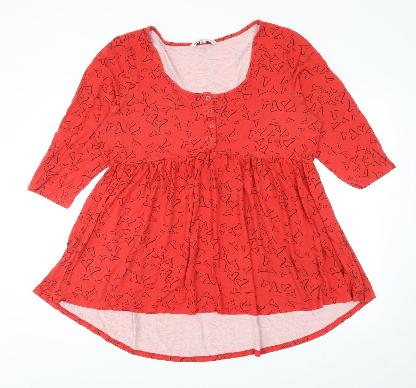 Capsule Womens Red Geometric Viscose Basic Blouse Size 18 Scoop Neck - Heart Print