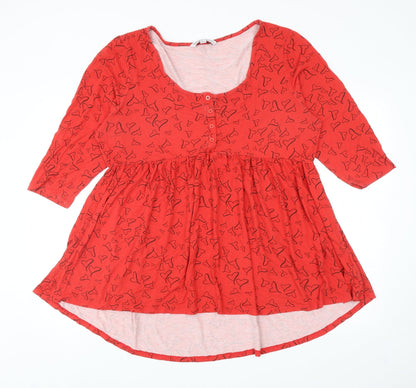 Capsule Womens Red Geometric Viscose Basic Blouse Size 18 Scoop Neck - Heart Print