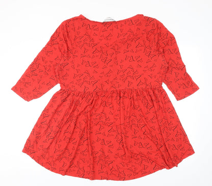 Capsule Womens Red Geometric Viscose Basic Blouse Size 18 Scoop Neck - Heart Print