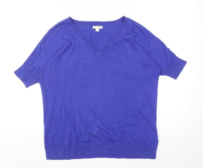 Gap Womens Blue V-Neck Cotton Pullover Jumper Size XS