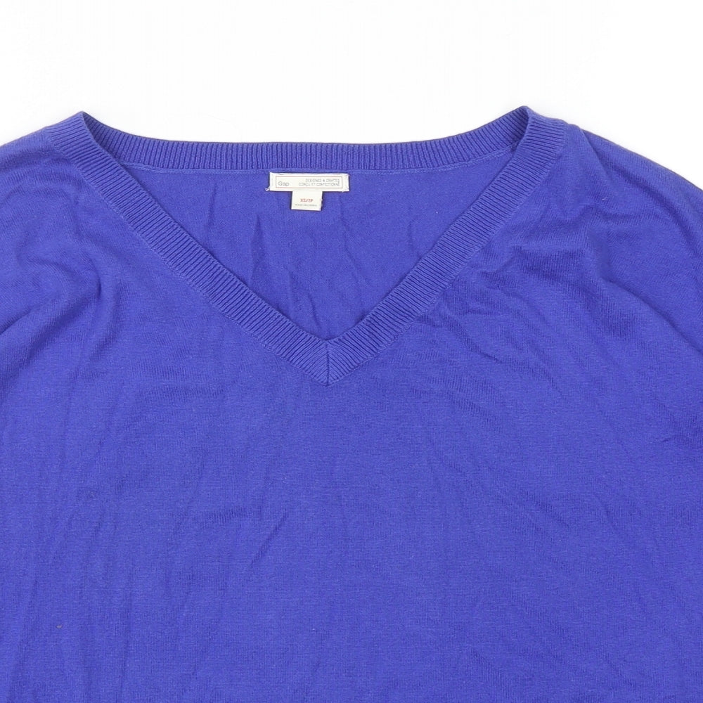 Gap Womens Blue V-Neck Cotton Pullover Jumper Size XS