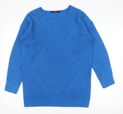 George Womens Blue V-Neck Acrylic Pullover Jumper Size S