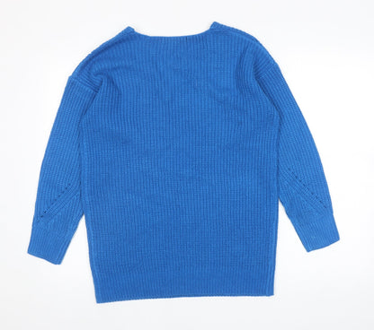 George Womens Blue V-Neck Acrylic Pullover Jumper Size S