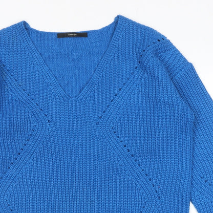 George Womens Blue V-Neck Acrylic Pullover Jumper Size S