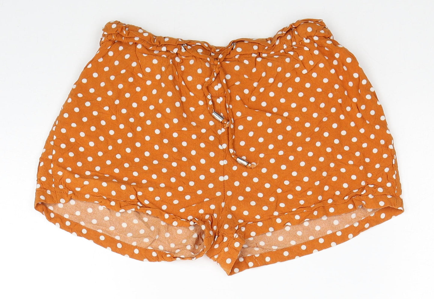 Primark Womens Orange Polka Dot Viscose Hot Pants Shorts Size 8 Regular Pull On