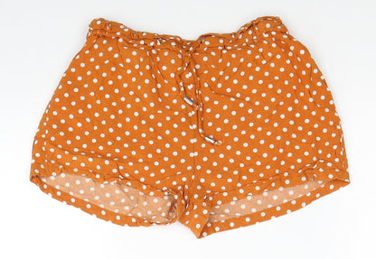 Primark Womens Orange Polka Dot Viscose Hot Pants Shorts Size 8 Regular Pull On