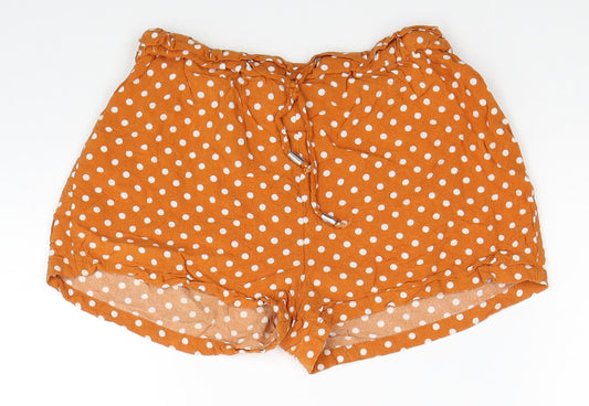 Primark Womens Orange Polka Dot Viscose Hot Pants Shorts Size 8 Regular Pull On
