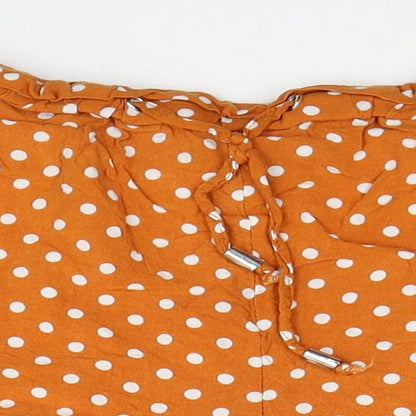 Primark Womens Orange Polka Dot Viscose Hot Pants Shorts Size 8 Regular Pull On