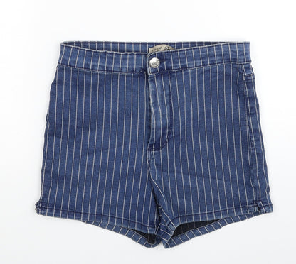 Denim & Co. Womens Blue Striped Cotton Hot Pants Shorts Size 8 Regular Zip