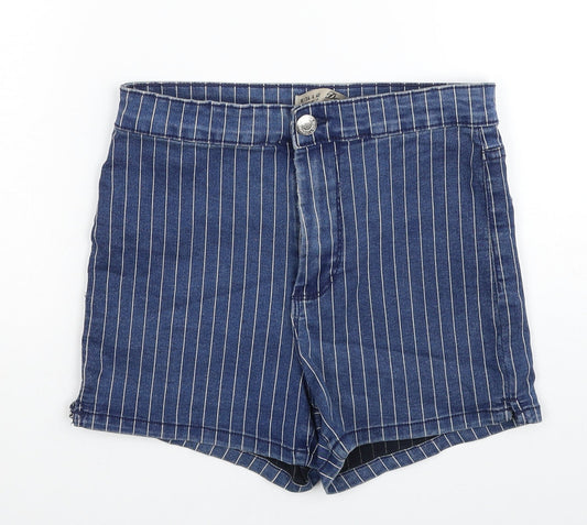 Denim & Co. Womens Blue Striped Cotton Hot Pants Shorts Size 8 Regular Zip